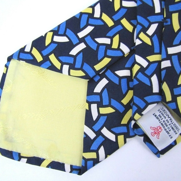 TURNBULL & ASSER Tie Blue Yellow Geometric Necktie - Picture 3 of 6
